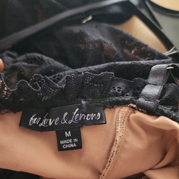 For Love And Lemons Size M Lace Ruched Black Dress Lace Up Midi Adjustable Strap - Picture 4 of 7